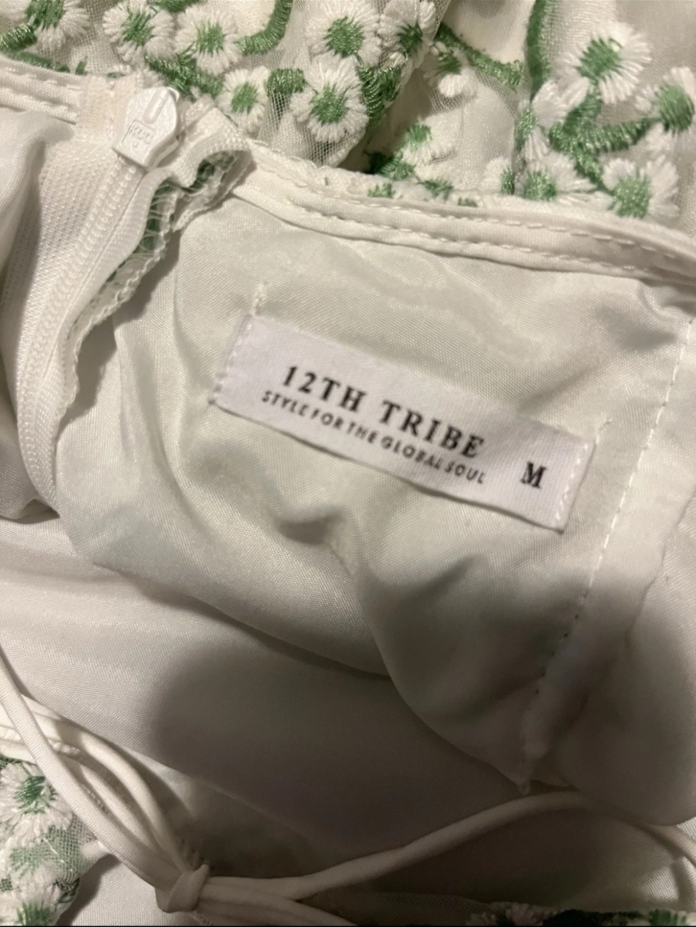 12th Tribe Floral Embroidered Mini Dress in Cream and Green - Picture 7 of 7